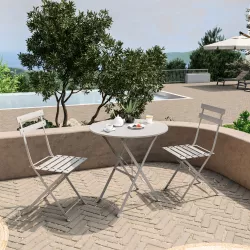 Set da giardino in metallo tortora con tavolo Ø60 cm e 2 sedie pieghevoli - Atelier