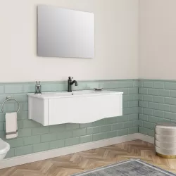Mobile bagno sospeso 100 cm bianco opaco 1 cassetto con specchio filolucido - Portland