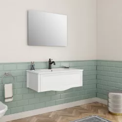 Mobile bagno sospeso 80 cm bianco opaco 1 cassetto con specchio filolucido - Portland