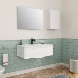 Mobile bagno sospeso 80 cm bianco opaco 1 cassetto con pensile e specchio filolucido - Portland