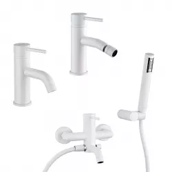 Set miscelatori lavabo + bidet + vasca con doccino bianco opaco Gun di Jacuzzi - Rubinetteria