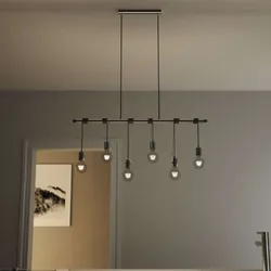 Lampadario sospeso 135h cm in metallo cromo e cavi in tessuto nero