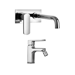 Set miscelatori lavabo a muro con piastra e bidet senza scarico - Ovo di Paini