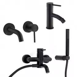 Set miscelatori lavabo a muro + bidet + vasca con accessori nero opaco Gun di Jacuzzi - Rubinetteria