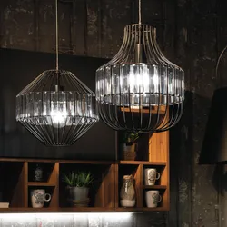 Lampada a sospensione 30 cm in metallo nero con applicazioni in vetro