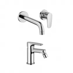 Set miscelatori lavabo a muro e bidet senza scarico ottone cromato - Parallel di Paini