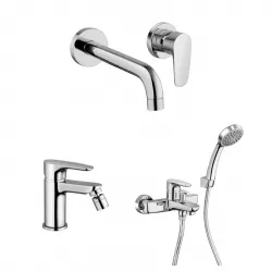 Set miscelatori lavabo a muro e bidet con esterno vasca fisso cromato - Parallel di Paini