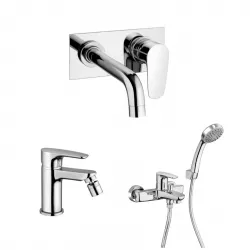 Set miscelatori lavabo a muro con piastra e bidet con esterno vasca cromato - Parallel di Paini