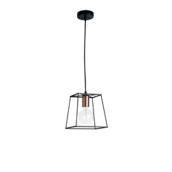 Lampada a sospensione 20x20 cm in metallo nero e portalampade in rame