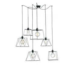 Lampada a sospensione 6 luci con cavo 250 cm regolabile in metallo nero