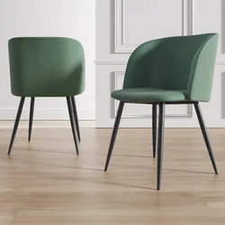 Set 2 sedie in tessuto verde con gambe in metallo nero - Mady