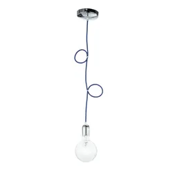 Lampada a sospensione 12x80 cm con cavo in tessuto blu
