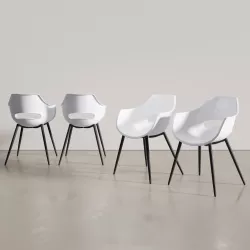 Set 4 sedie con seduta polipropilene bianco e gambe in metallo nero - Obald