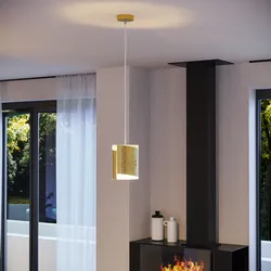 Lampada a sospensione 20x120 cm in vetro e foglia oro
