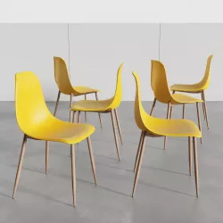 Set 6 sedie in polipropilene giallo ocra con gambe effetto legno - Kaily