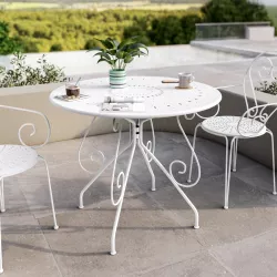 Tavolo da giardino rotondo 90 cm in metallo bianco - Loren