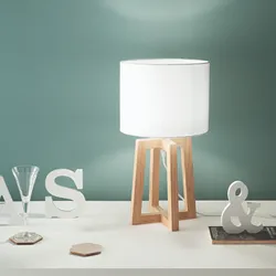 Lampada da appoggio 47 h cm in legno naturale e paralume in tessuto