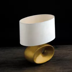 Lume 31,3 cm in ceramica oro e paralume in tessuto bianco