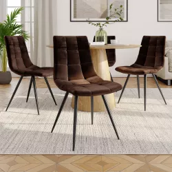 Set 4 sedie in velluto marrone scuro e gambe nere - Socet