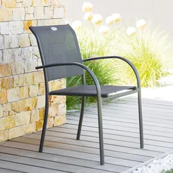 Sedia da giardino con braccioli tondi in alluminio e textilene grigio - Pozar