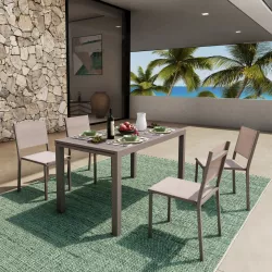 Set pranzo tavolo 140/210x77 cm e 4 sedie in alluminio e textilene tortora - Carioca