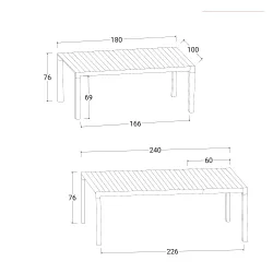 Tavolo da pranzo allungabile 90/180x100 cm in alluminio antracite - Carioca