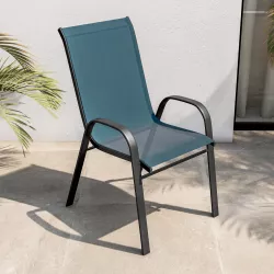 Sedia con braccioli impilabile in acciaio antracite e textilene blu marino - Ninfa