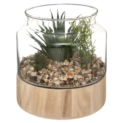 Pianta artificiale 17h cm in vaso di vetro e legno