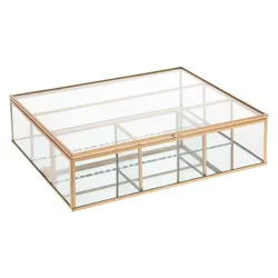 Portagioie 27x8h cm in vetro e metallo oro con fondo specchiato e 5 scomparti