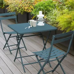 Set bistrot tavolo 70x70 cm e 2 sedie pieghevoli in acciaio blu pavone - Atelier