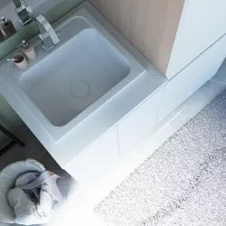 Mobile lavanderia 140 cm con lavabo sx e colonna porta lavatrice bianco e  frassino - Suize