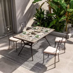 Set pranzo tavolo 160x90 cm con top in ceramica e 4 sedie in metallo marrone - Maestrale