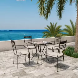 Set pranzo tavolo 70x70 top in ceramica e 4 sedie con braccioli in metallo nero - Maestrale