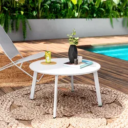 Tavolino da giardino rotondo 70 cm in acciaio bianco - Lagon
