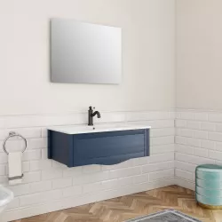 Mobile bagno sospeso 80 cm blu navy 1 cassetto con specchio filolucido - Portland