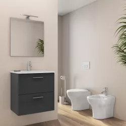 Bagno completo con mobile bagno sospeso 60 cm grigio con specchio sanitari  e miscelatori - Karly