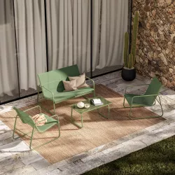 Set relax divano 2 poltrone e tavolino in alluminio verde - Fellini