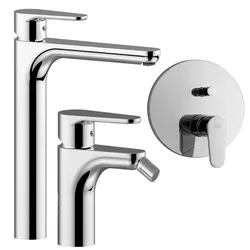 Set miscelatore lavabo prolungato e bidet con incasso doccia con deviatore cromato - Green di Paffoni