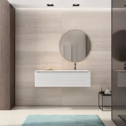 Mobile bagno sospeso 120 cm cannettato con lavabo dx e specchio bianco opaco - Deck