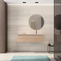 Mobile bagno sospeso 120 cm cannettato con lavabo dx e specchio rovere portofino - Deck