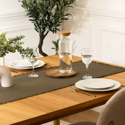 Runner da tavolo 140x38 cm in cotone verde scuro - Saphir