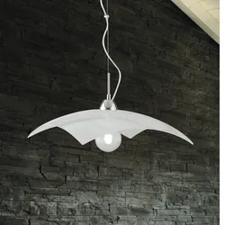 Lampada sospesa 45x45 cm in vetro curvato bianco con decoro
