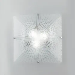 Plafoniera 30x30 cm in vetro diamantato bianco con finiture cromate