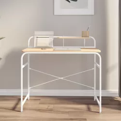 Scrivania salvaspazio 85x45 cm in legno rovere e bianco con anta  richiudibile a ribalta e struttura