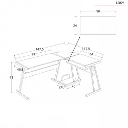 Scrivania angolare 150x115 cm in legno e metallo nero con ripiano tastiera  scorrevole - Loki