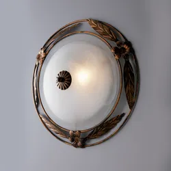 Plafoniera 40 cm in vetro bianco alabastro e struttura in metallo ruggine
