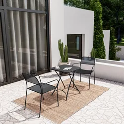 Set bistrot tavolo pieghevole 60x60 cm e 2 sedie con braccioli in acciaio nero - Faber