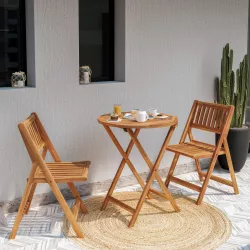 Set bistrot tavolo pieghevole Ø 60 cm e 2 sedie pieghevoli in legno di acacia - Paja