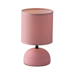 Lume 14x24 cm in ceramica rosa e paralume in tessuto