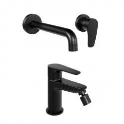 Set miscelatori lavabo a muro e bidet senza scarico ottone nero opaco - Parallel di Paini